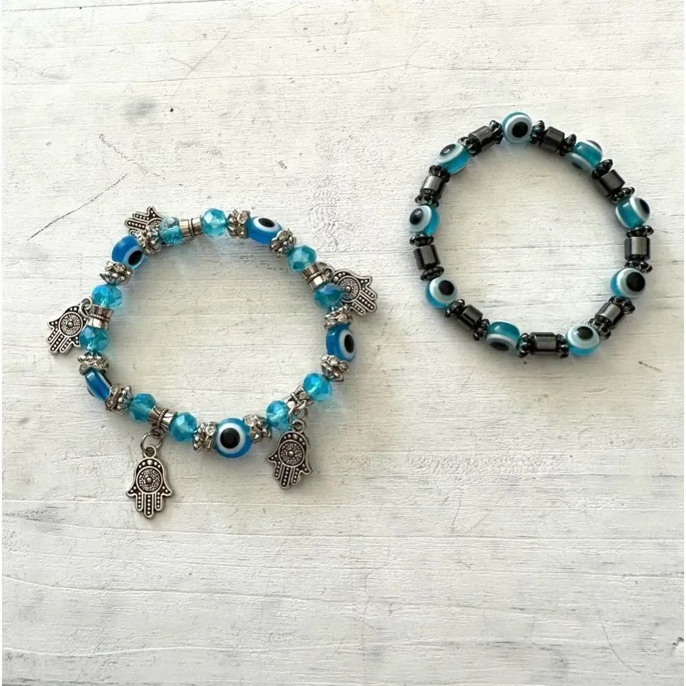 Bundle of two blue evil eye hamsa bracelets